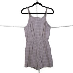 Mittoshop Gray Grid Drawstring Romper Small Casual Chic One Piece Relaxed